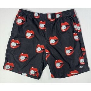 Lost Men's Swim Trunks Lips Ice‎ Cube Graphic Shorts Black Red M Surf Beach